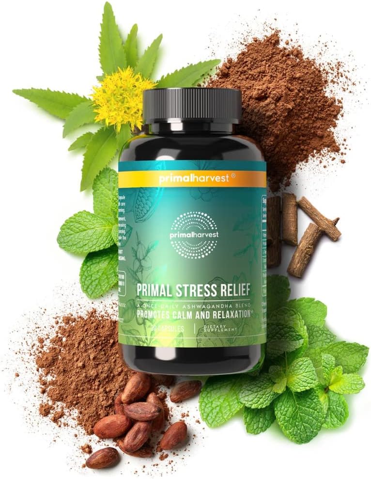 Primal Harvest Gut Restore and Stress Relief Bundle - Ashwagandha Capsules & Colon Cleanse Pills for Men and Women