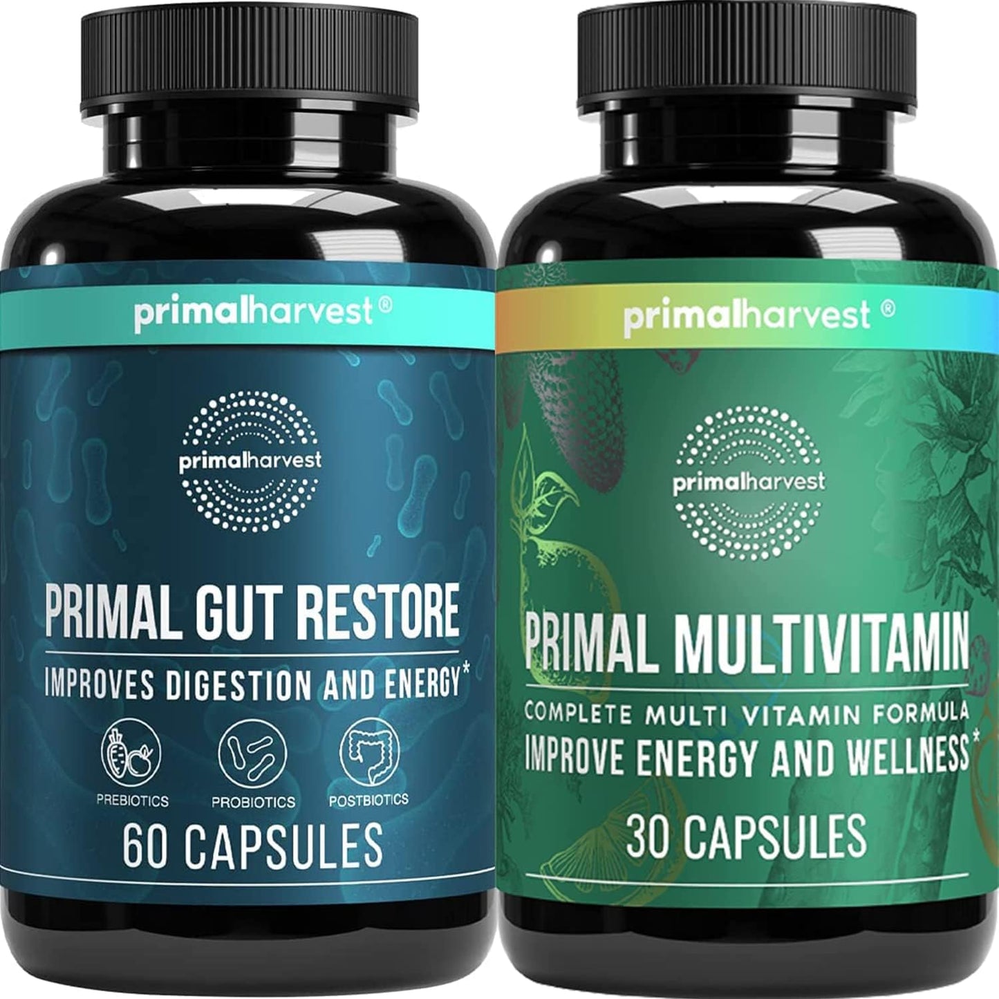 Primal Harvest Gut Restore & Multivitamin Bundle for Women and Men - Multi Vitamin Capsules and Colon Cleanse Pills