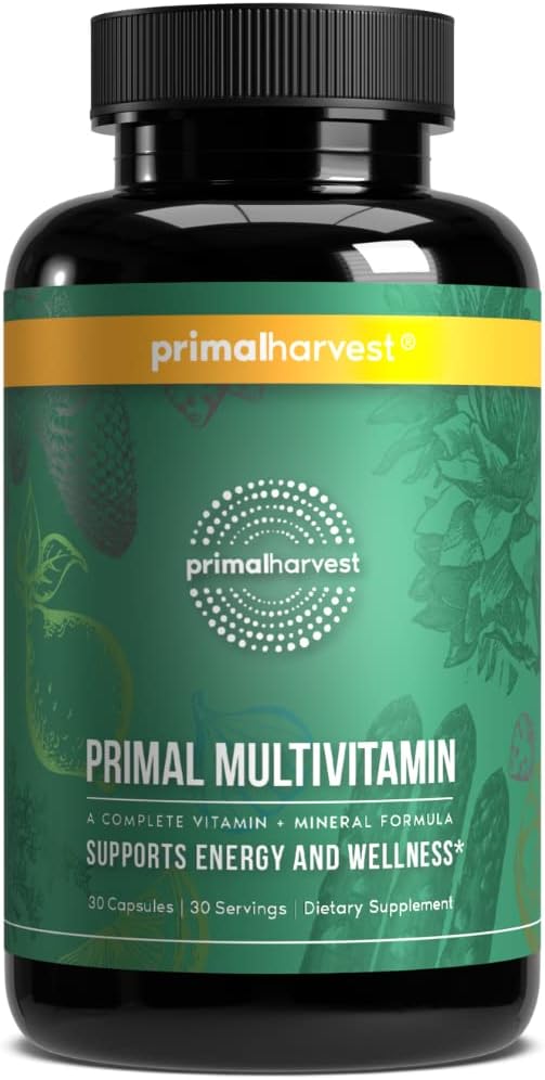Primal Harvest Multivitamin with Essential Vitamins for Women & Men - A, C, D, E, B12, B6, Biotin, Zinc (30 Caps)