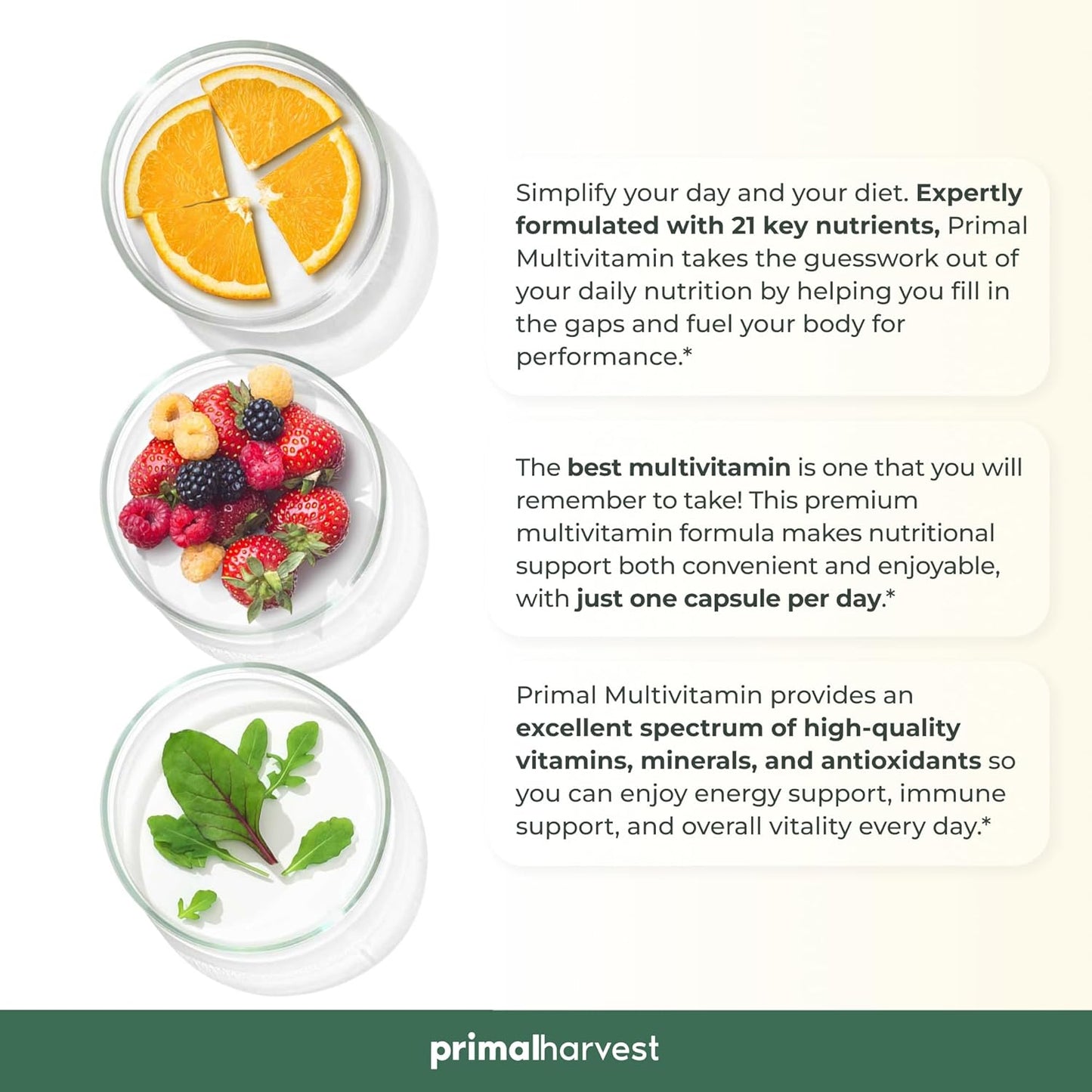 Primal Harvest Multivitamin with Essential Vitamins for Women & Men - A, C, D, E, B12, B6, Biotin, Zinc (30 Caps)