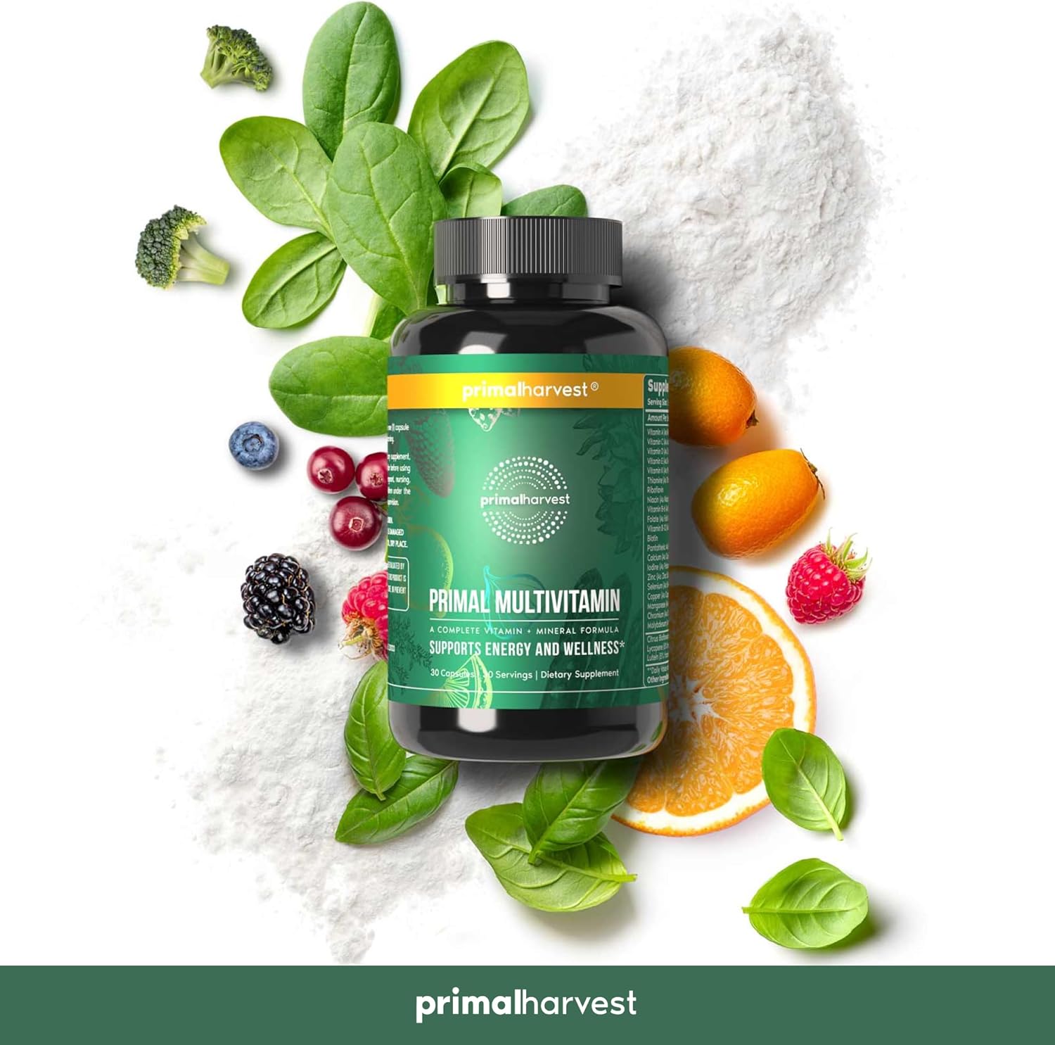 Primal Harvest Multivitamin with Essential Vitamins for Women & Men - A, C, D, E, B12, B6, Biotin, Zinc (30 Caps)