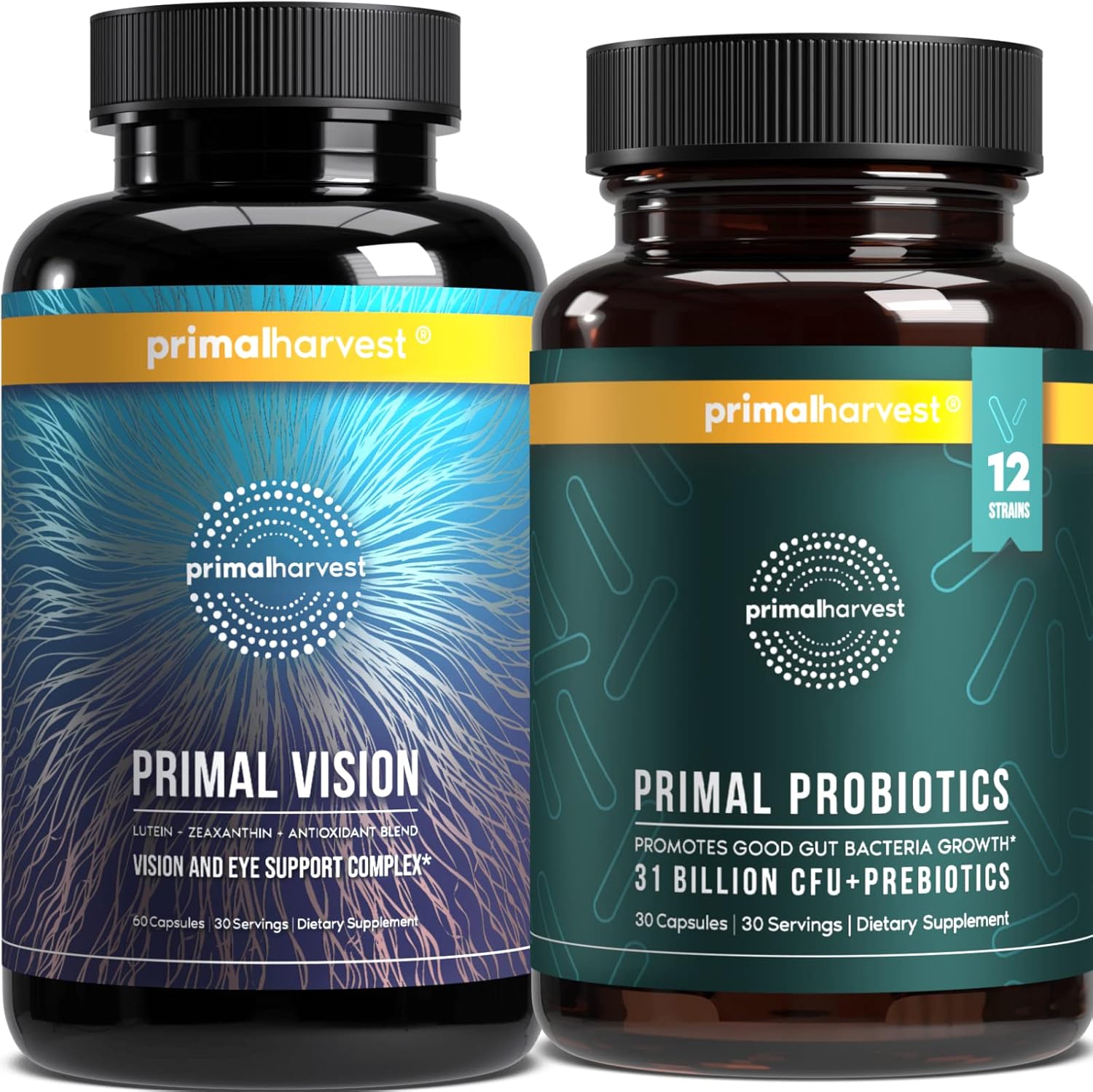 Primal Harvest Probiotics & Vision Supplements Bundle for Eye Support - Lutein & Zeaxanthin Complex for Men and Women