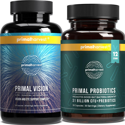 Primal Harvest Probiotics & Vision Supplements Bundle for Eye Support - Lutein & Zeaxanthin Complex for Men and Women