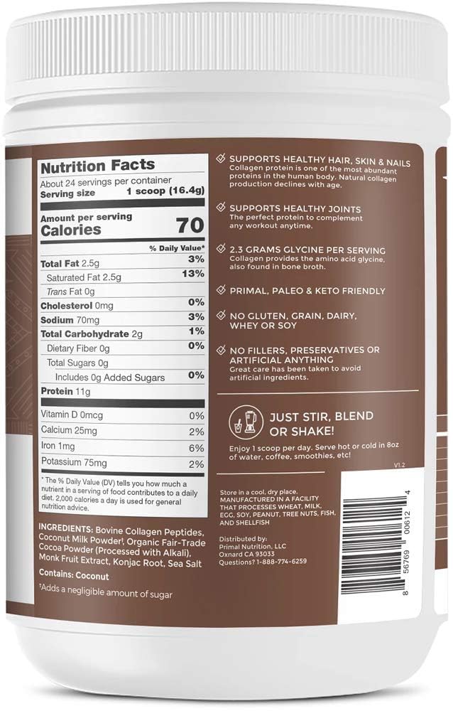 Primal Kitchen Collagen Fuel Drink Mix, Chocolate Coconut Flavor, 13.9 oz (394 g)