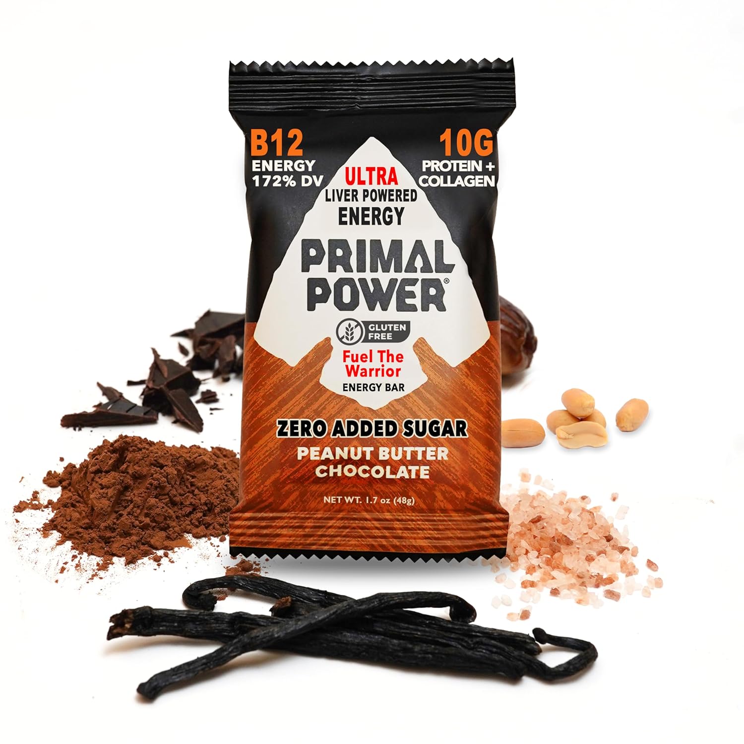 Primal Power Liver Nutrition Bars - B12 Energy Boost, 10g Protein, Vitamins, Collagen, Gluten Free - 12 Pack Peanut Butter Chocolate Flavor