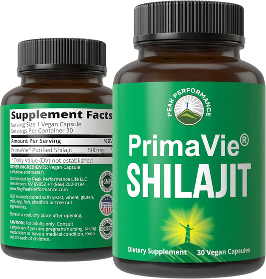 PrimaVie® Shilajit Capsules | Pure Shilajit Powder Supplement with 40+ Trace Minerals for Peak Performance and Brain Support