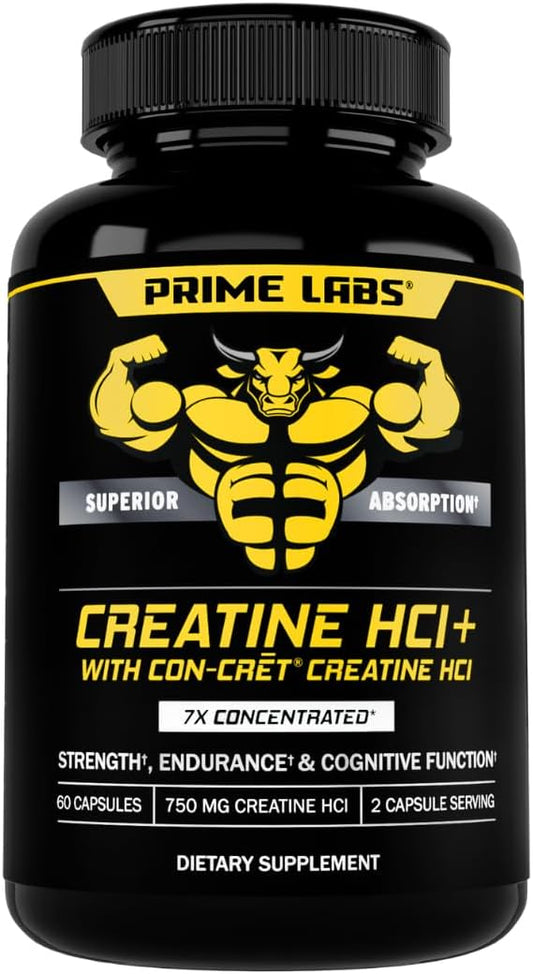 Prime Labs Concrete Creatine HCl Capsules with CON-CRĒT®, Rhodiola Root Extract, L-Theanine - Muscle Support, Endurance, Cognitive Function - 60 Count - Men & Women - BoostGo Australia