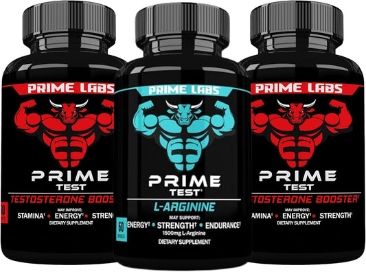 Prime Labs Prime Test (2 Pack) with L Arginine Nitric Oxide - Boost Testosterone and Nitric Oxide Levels (120 Capsules)