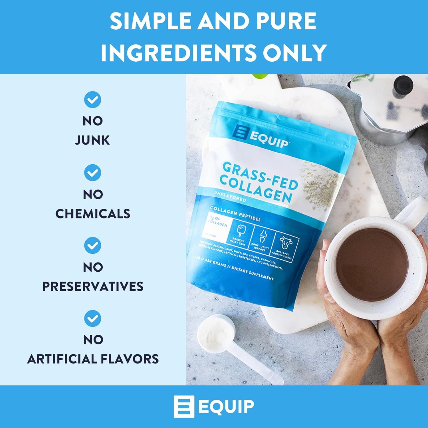 Prime Protein Powder Chocolate & Grass Fed Collagen Powder Unflavored by Equip Foods