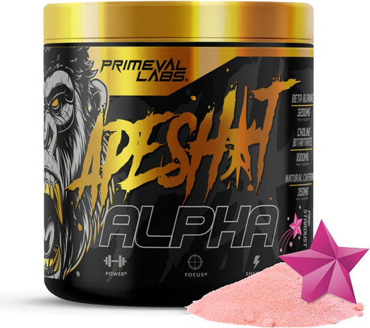 Primeval Labs Ape Alpha Natural Pre Workout - Boost Endurance and Focus with 350mg Caffeine, Beta-Alanine, L Citrulline - Nitric Oxide Booster - Pink Stardust, 40 Servings