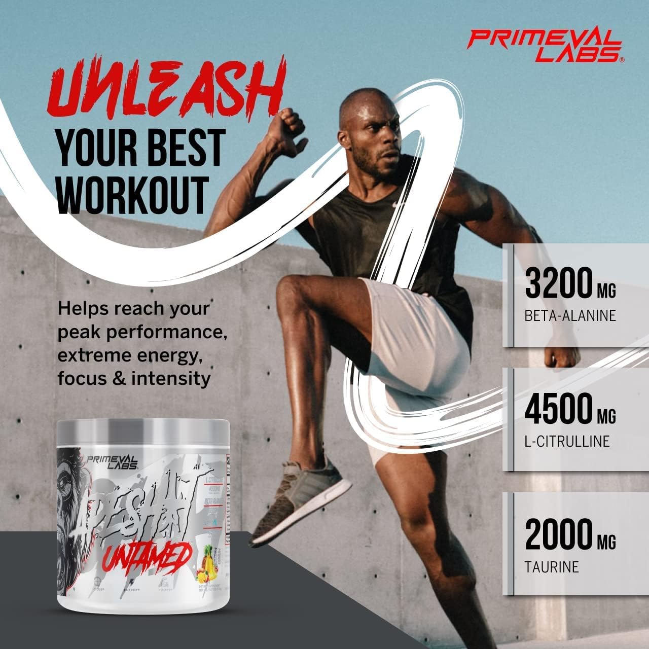 Primeval Labs Ape Untamed Pre Workout Energy Drink Powder - Boost Pumps & Focus with L-Citrulline, Beta Alanine - 40 Servings