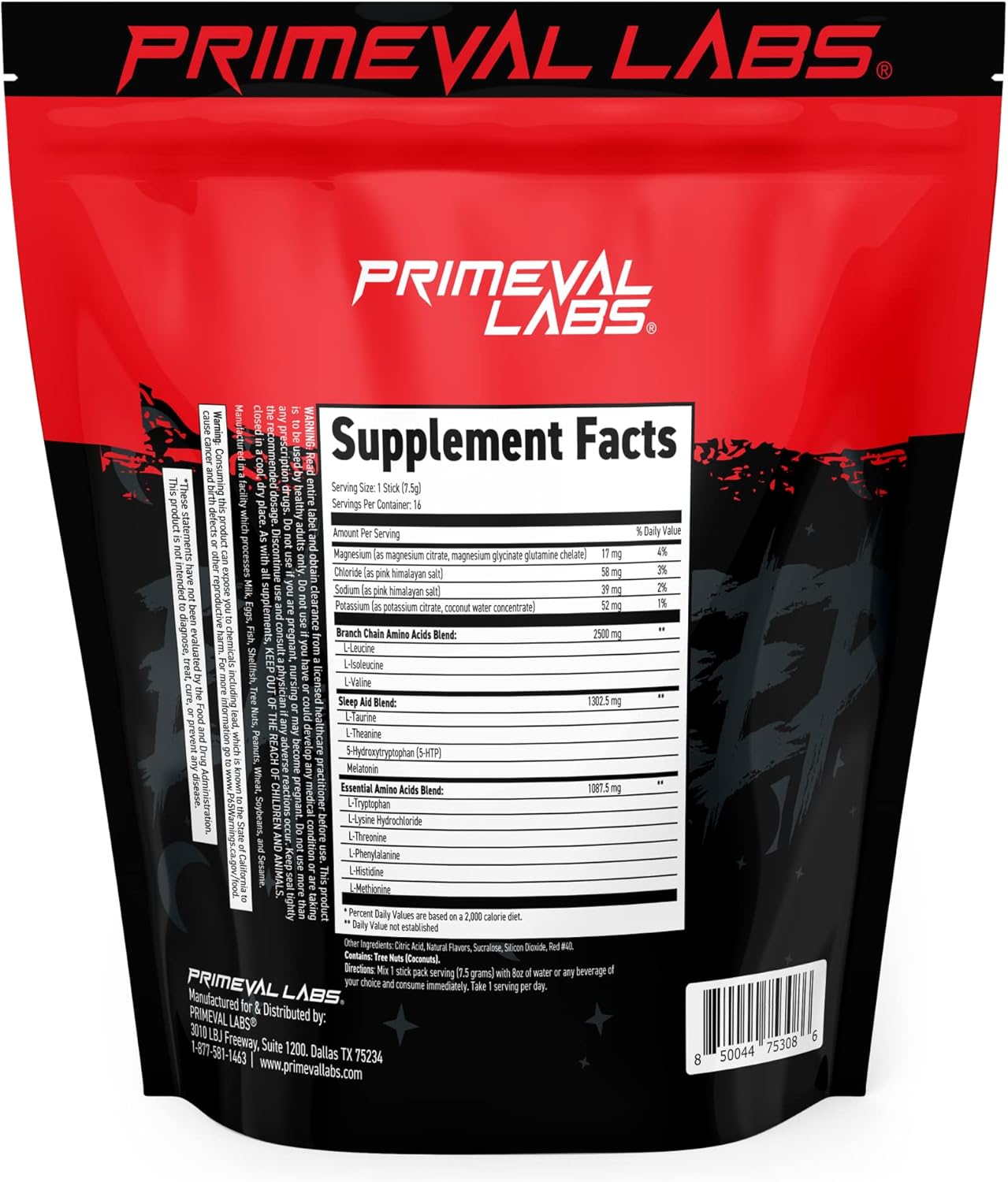 Primeval Labs EAA Max Sleep Stick Packs - Post Workout Recovery with BCAAs, EAAs, Electrolytes - Hydration & Performance Support - Keto Friendly - 16 Servings (Pink Lemonade)
