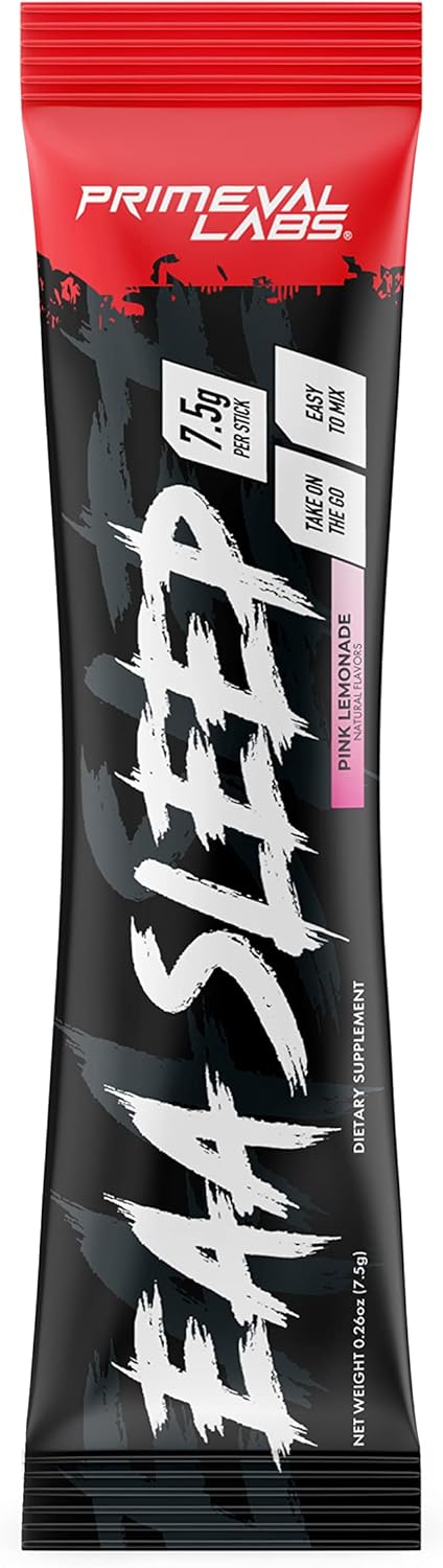 Primeval Labs EAA Max Sleep Stick Packs - Post Workout Recovery with BCAAs, EAAs, Electrolytes - Hydration & Performance Support - Keto Friendly - 16 Servings (Pink Lemonade)