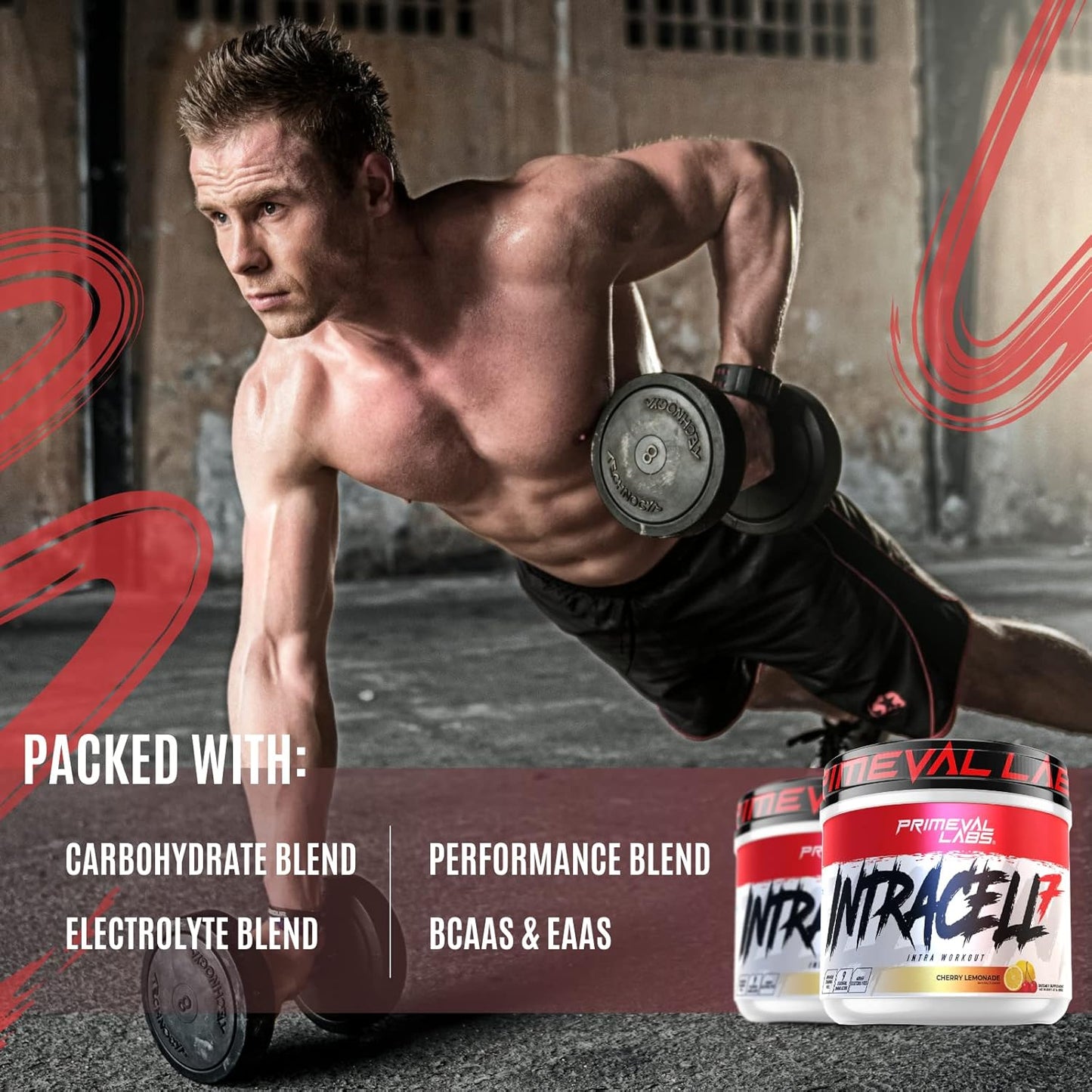 Primeval Labs Intracell 7 Intra Workout Fuel - Electrolytes, Carbs, Amino Acids, Blood Flow Enhancers - 40 Servings - Cherry Lemonade Flavor