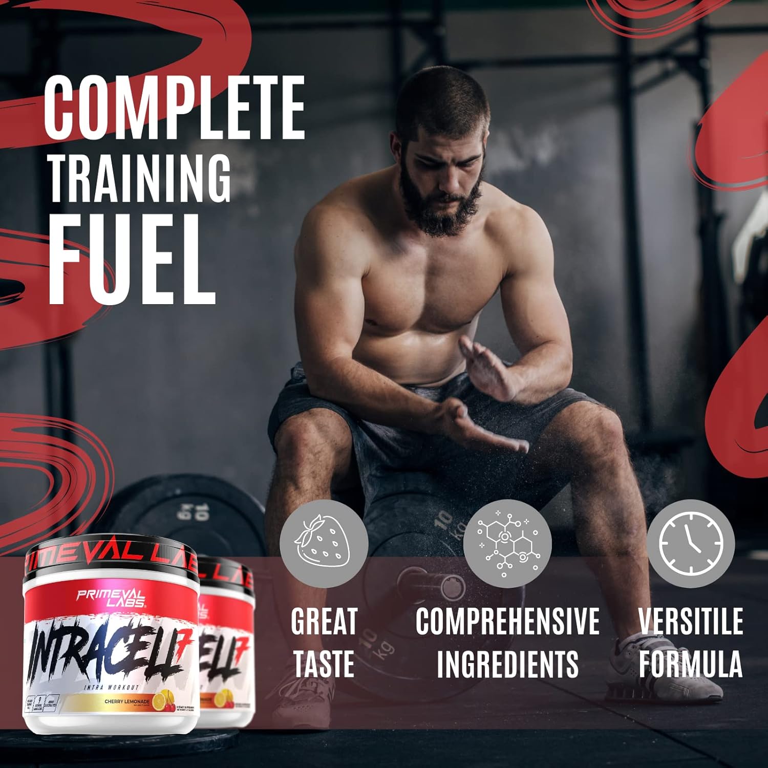 Primeval Labs Intracell 7 Intra Workout Fuel - Electrolytes, Carbs, Amino Acids, Blood Flow Enhancers - 40 Servings - Cherry Lemonade Flavor