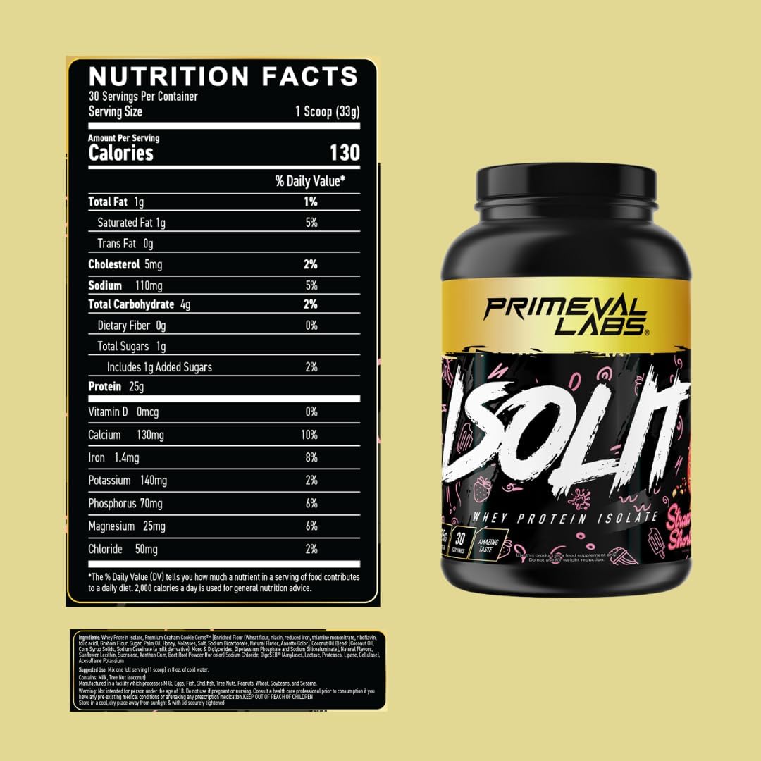 Primeval Labs ISOLIT Whey Protein Powder - 100% Whey Isolate with 25g Protein, BCAAs, Fast Absorption, Easy Digestion - Fruity Cereal Flavor - 2lb