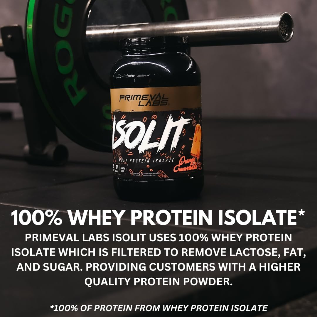 Primeval Labs ISOLIT Whey Protein Powder - 100% Whey Isolate with 25g Protein, BCAAs, Fast Absorption, Easy Digestion - Fruity Cereal Flavor - 2lb
