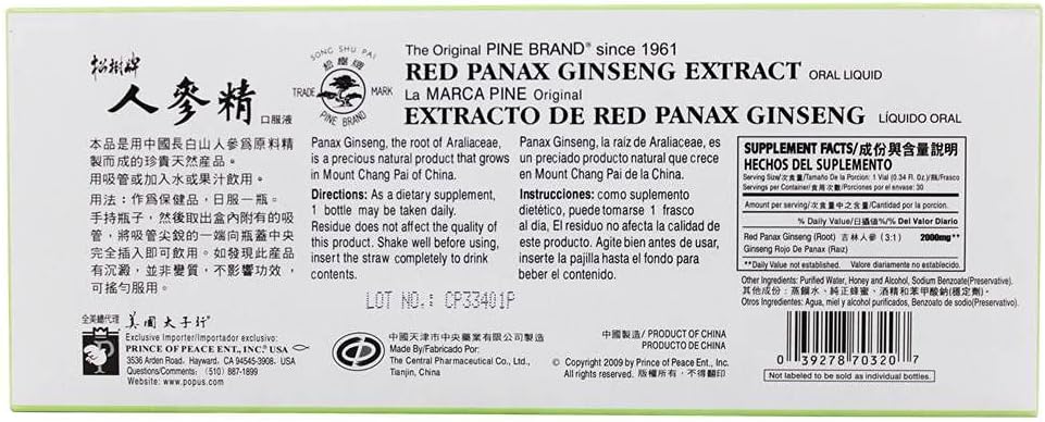 Prince Of Peace Red Panax Ginseng Extractum 30 Vial - Natural Energy Boost and Immune Support
