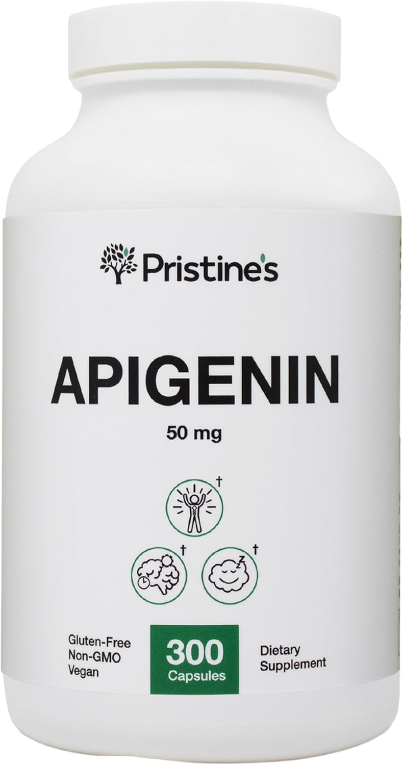 Pristine Apigenin 50mg Capsules - 300 Day Supply for Sleep, Prostate, Relaxation, Aging, Brain, Heart, Immunity - Chamomile Powder Supplement