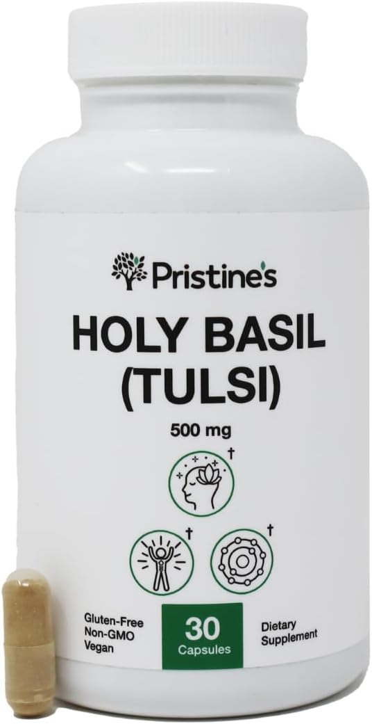 Pristine Holy Basil Leaf Capsules 500MG - Immunity & Relaxation Support - Adaptogen Supplement (3 Pack) - Vegan & Non-GMO - 90 Day Supply