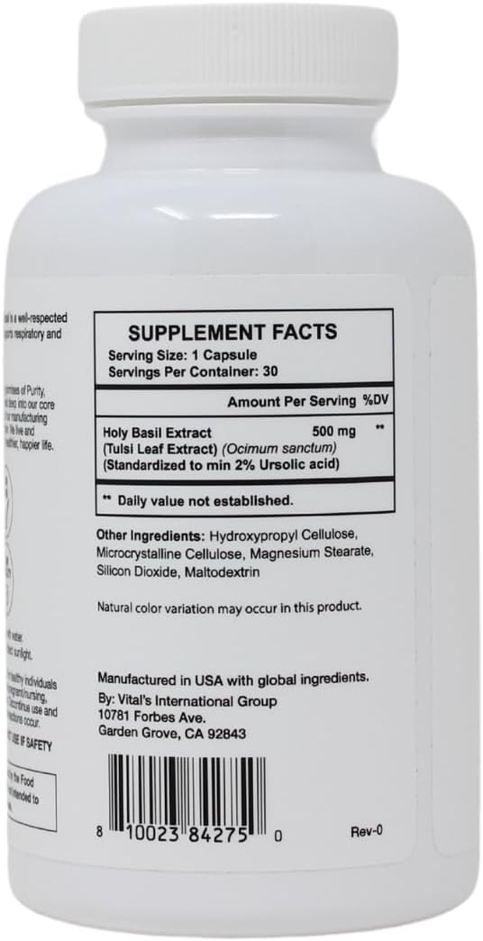 Pristine Holy Basil Leaf Capsules 500MG - Immunity & Relaxation Support - Adaptogen Supplement (3 Pack) - Vegan & Non-GMO - 90 Day Supply