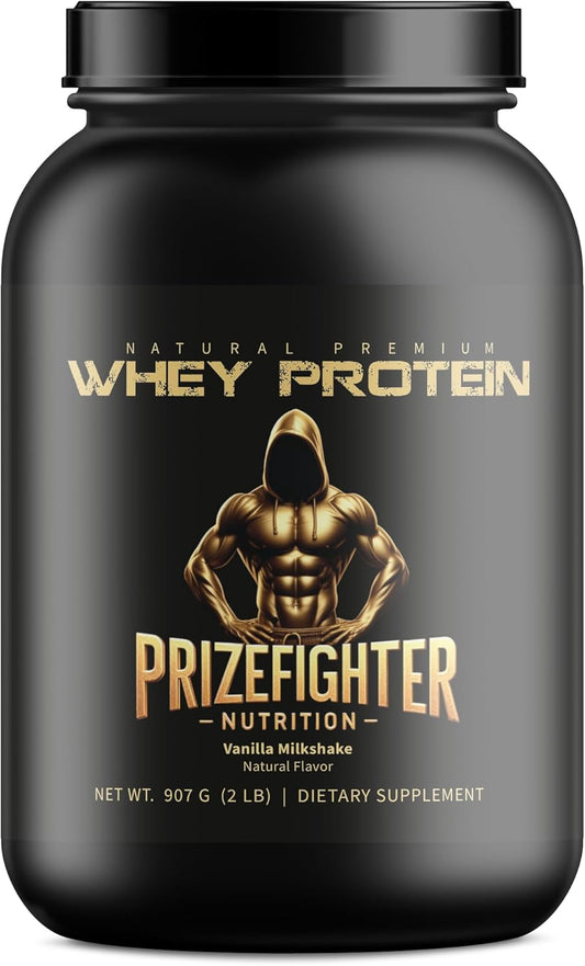 Prizefighter Nutrition Vanilla Milkshake Whey Protein Powder (2 lb) - Natural Ingredients, Non-GMO, Made in USA - Men and Women