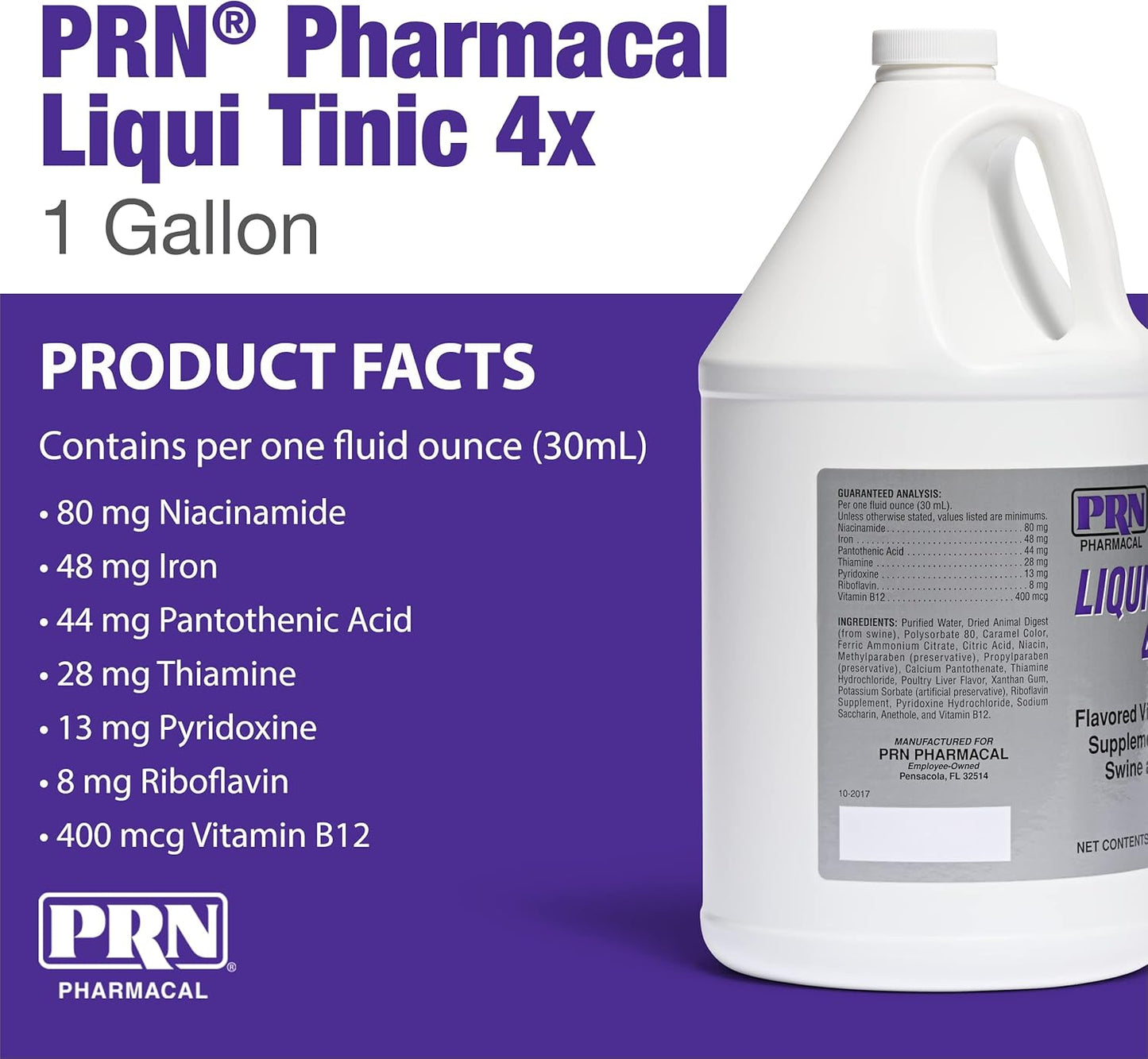 PRN Pharmacal Liqui-Tinic 4X Oral Nutritional Supplement for Pets - Liver-Flavored Iron & Vitamin B-Complex Support - 1 Gallon