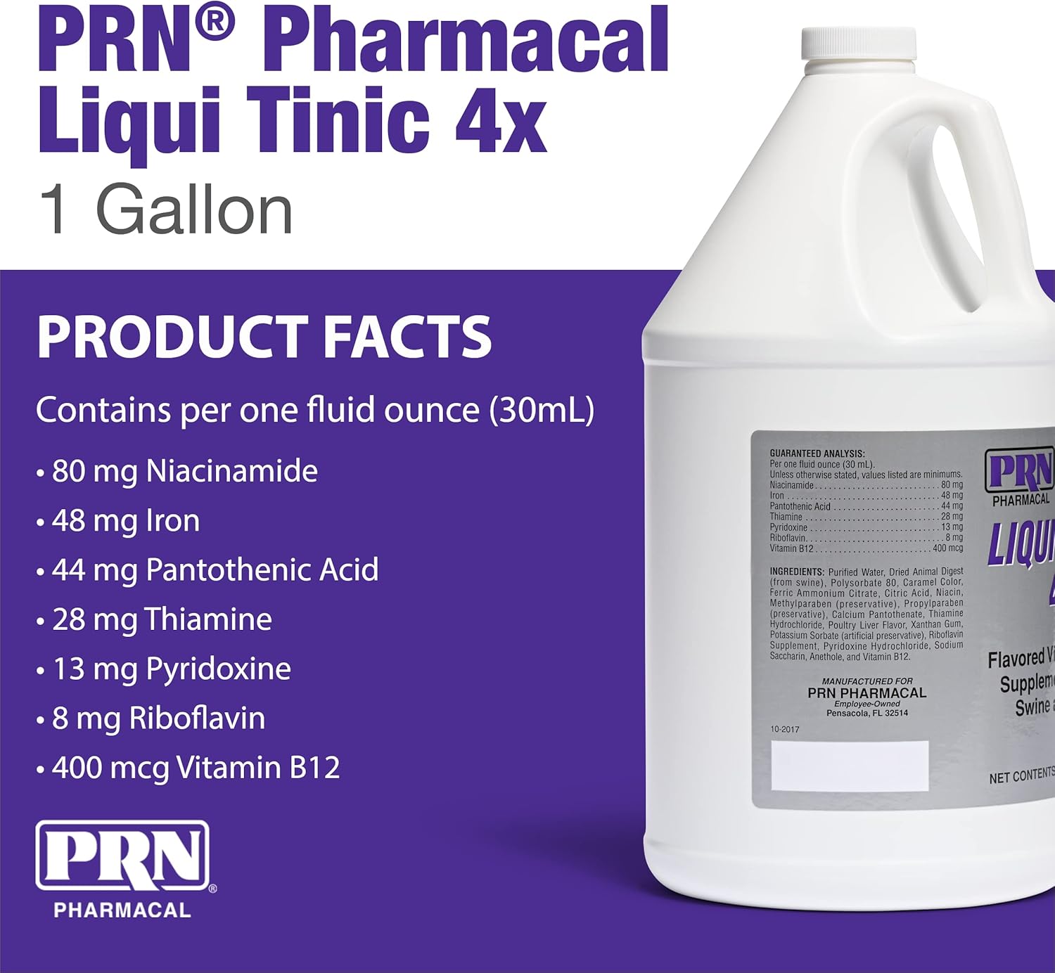 PRN Pharmacal Liqui-Tinic 4X Oral Nutritional Supplement for Pets - Liver-Flavored Iron & Vitamin B-Complex Support - 1 Gallon