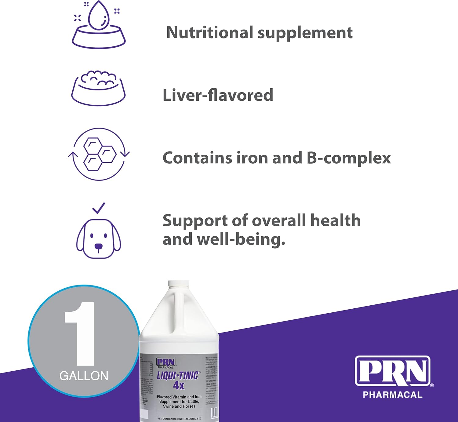PRN Pharmacal Liqui-Tinic 4X Oral Nutritional Supplement for Pets - Liver-Flavored Iron & Vitamin B-Complex Support - 1 Gallon