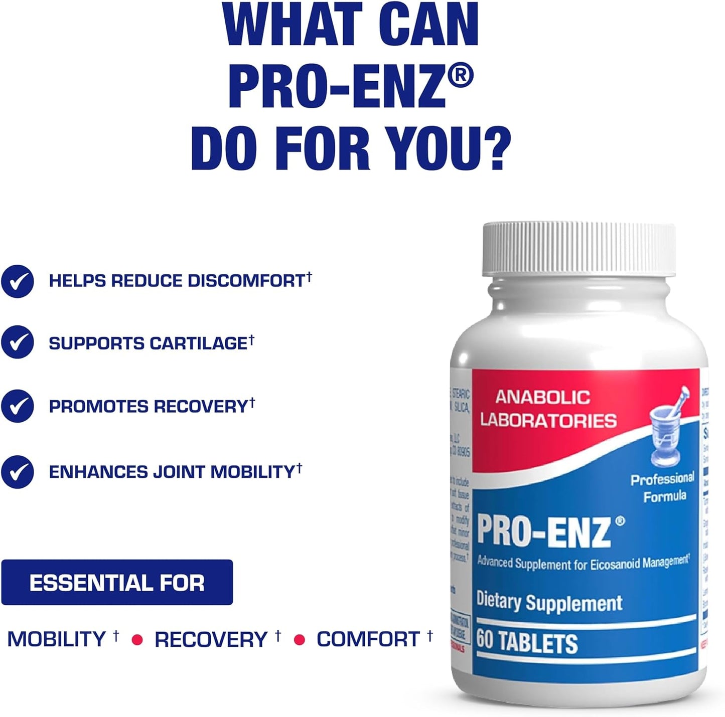 Pro ENZ Joint Support Supplement with Turmeric & Boswellia for Joint Mobility & Comfort - Clinical Formula with Proteolytic Enzymes - 60 Servings