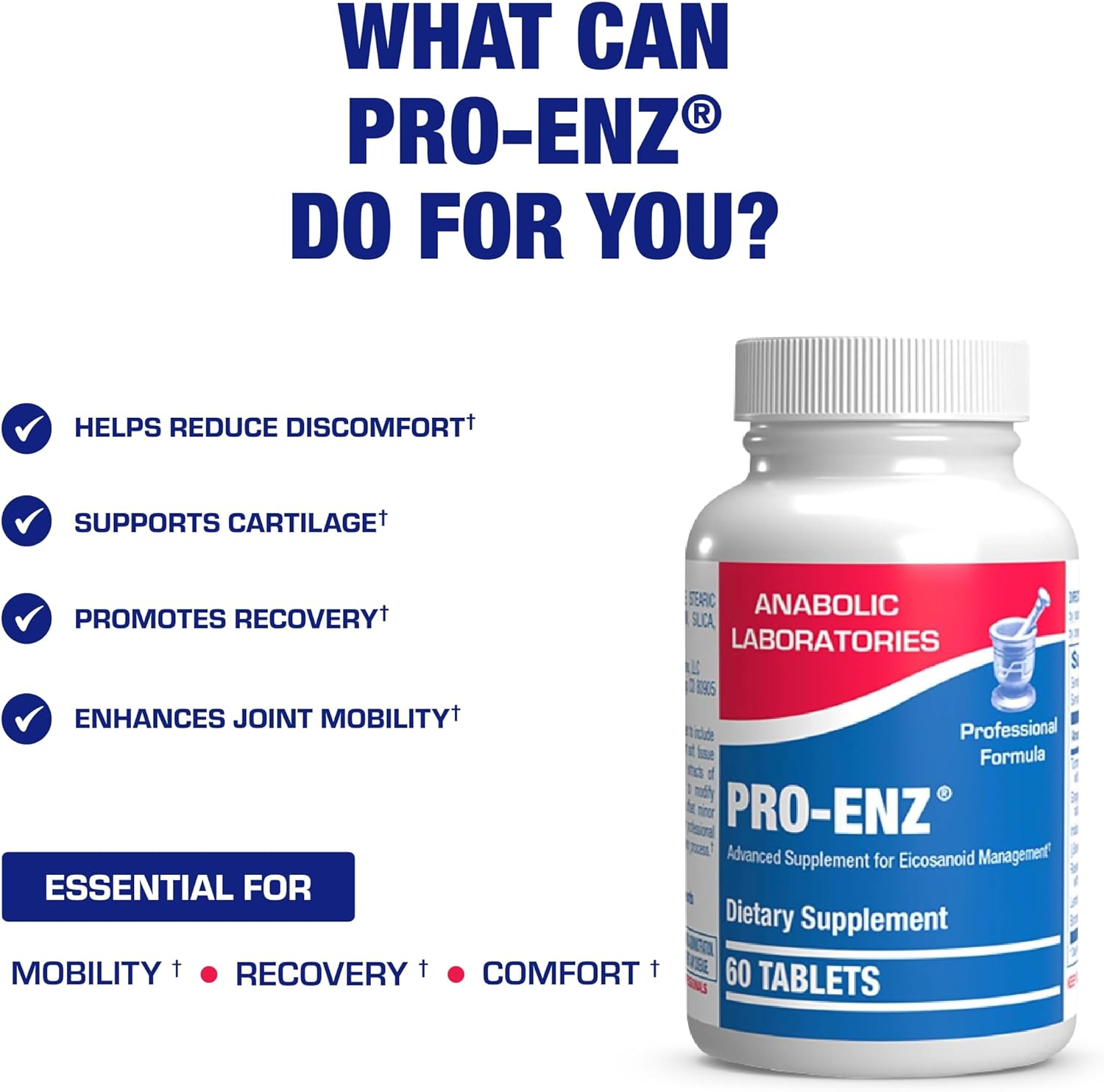 Pro ENZ Joint Support Supplement with Turmeric & Boswellia for Joint Mobility & Comfort - Clinical Formula with Proteolytic Enzymes - 60 Servings