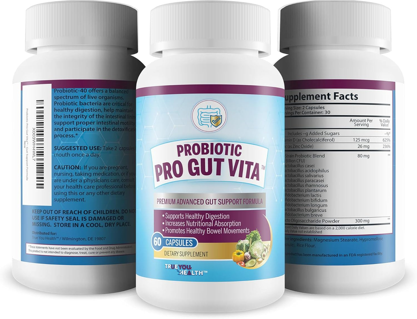 Pro Gut Vita Probiotic & Vitamin Formula - Supports Gut Health, Digestion, Nutrient Absorption, and Bowel Movements - Enhances Gut Microbiome for Overall Health
