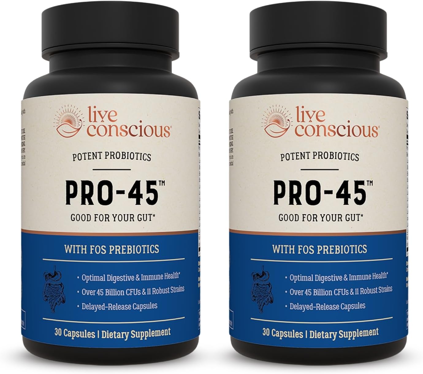 PRO45 Probiotic Formula - 45 Billion CFU, 11 Strains, Dairy Free, Delayed Release Capsules - Immune & Digestive Health Support - 60 Capsules (2-Pack)
