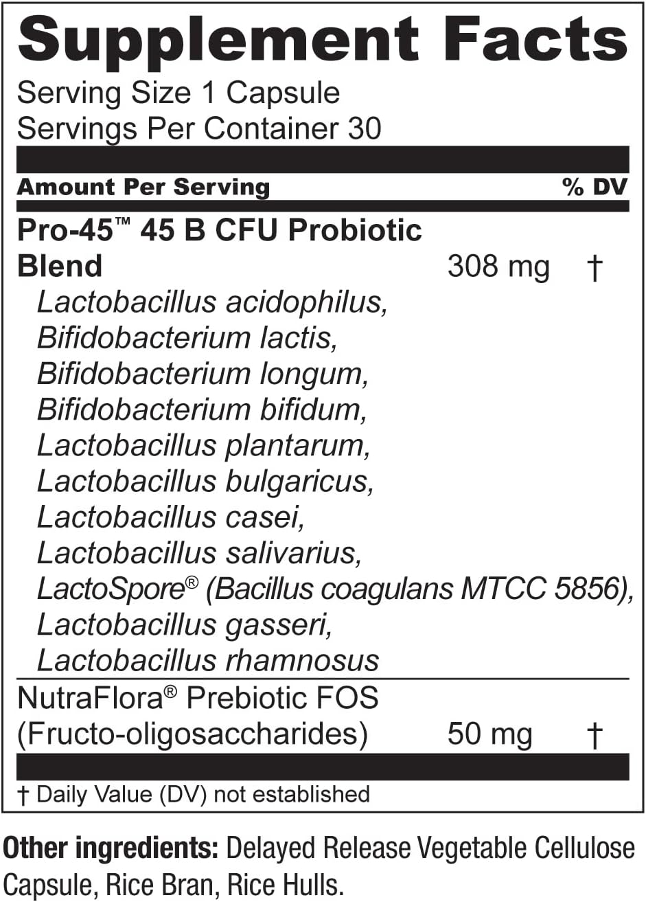 PRO45 Probiotic Formula - 45 Billion CFU, 11 Strains, Dairy Free, Delayed Release Capsules - Immune & Digestive Health Support - 60 Capsules (2-Pack)