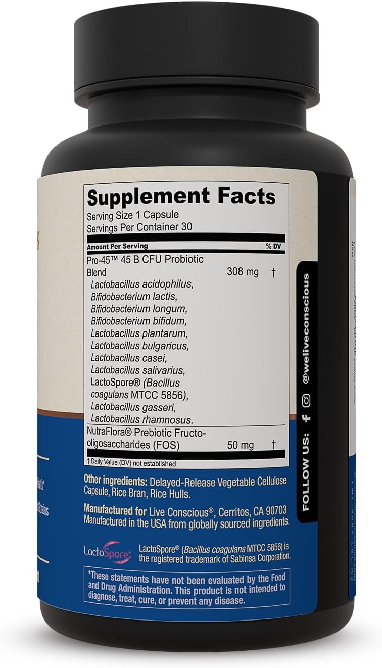 PRO45 Probiotic Formula - 45 Billion CFU, 11 Strains, Dairy Free, Delayed Release Capsules - Immune & Digestive Health Support - 60 Capsules (2-Pack)