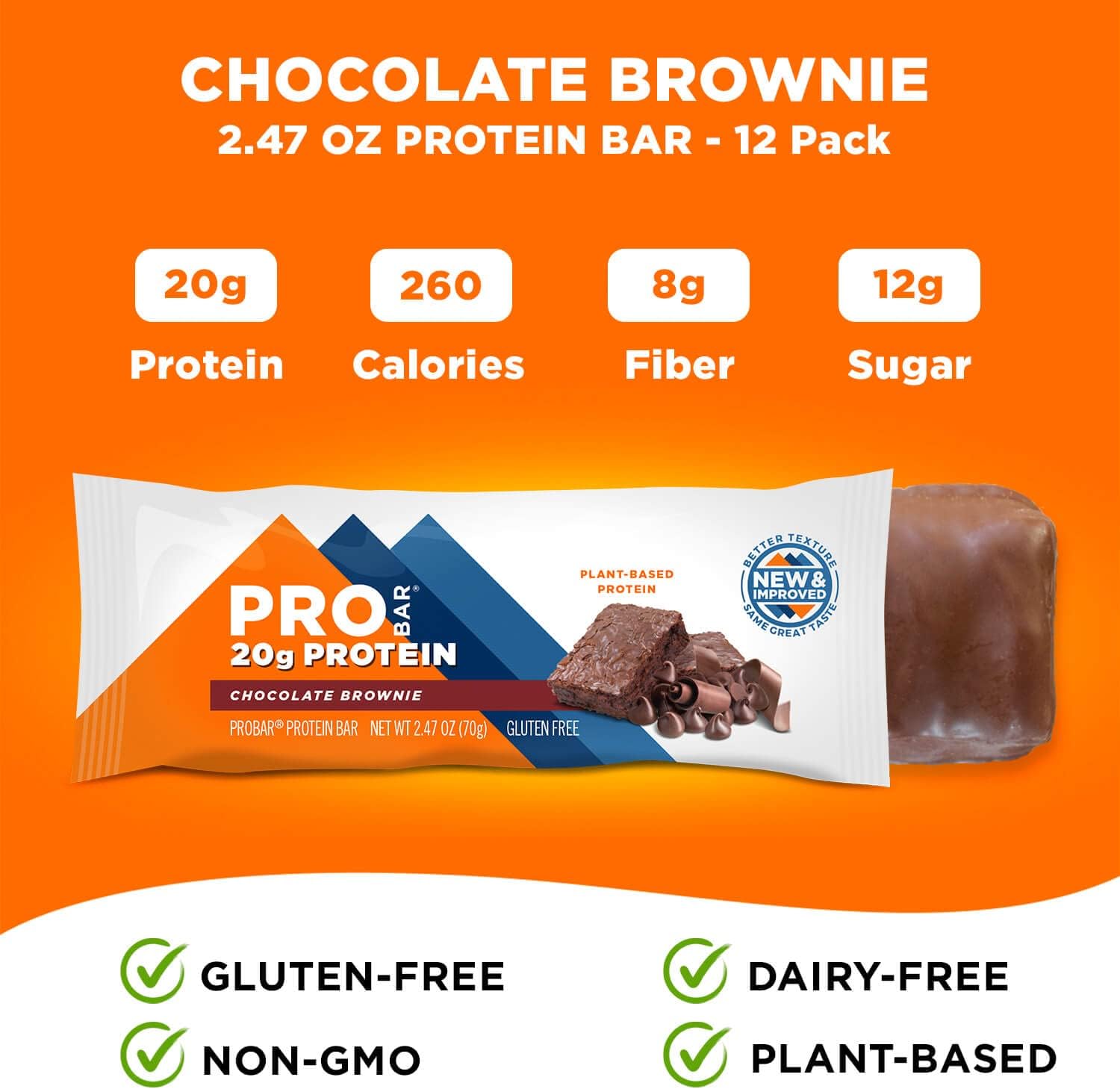 PROBAR Chocolate Brownie Protein Bars - Non-GMO, Gluten-Free, Plant-Based Whole Food Ingredients for Natural Energy (12 Count)