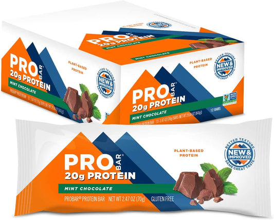 PROBAR Mint Chocolate Protein Bars - Non-GMO, Gluten-Free, Plant-Based, Whole-Food Ingredients for Natural Energy (12 Pack)