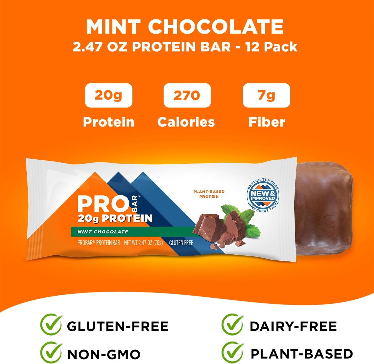 PROBAR Mint Chocolate Protein Bars - Non-GMO, Gluten-Free, Plant-Based, Whole-Food Ingredients for Natural Energy (12 Pack)