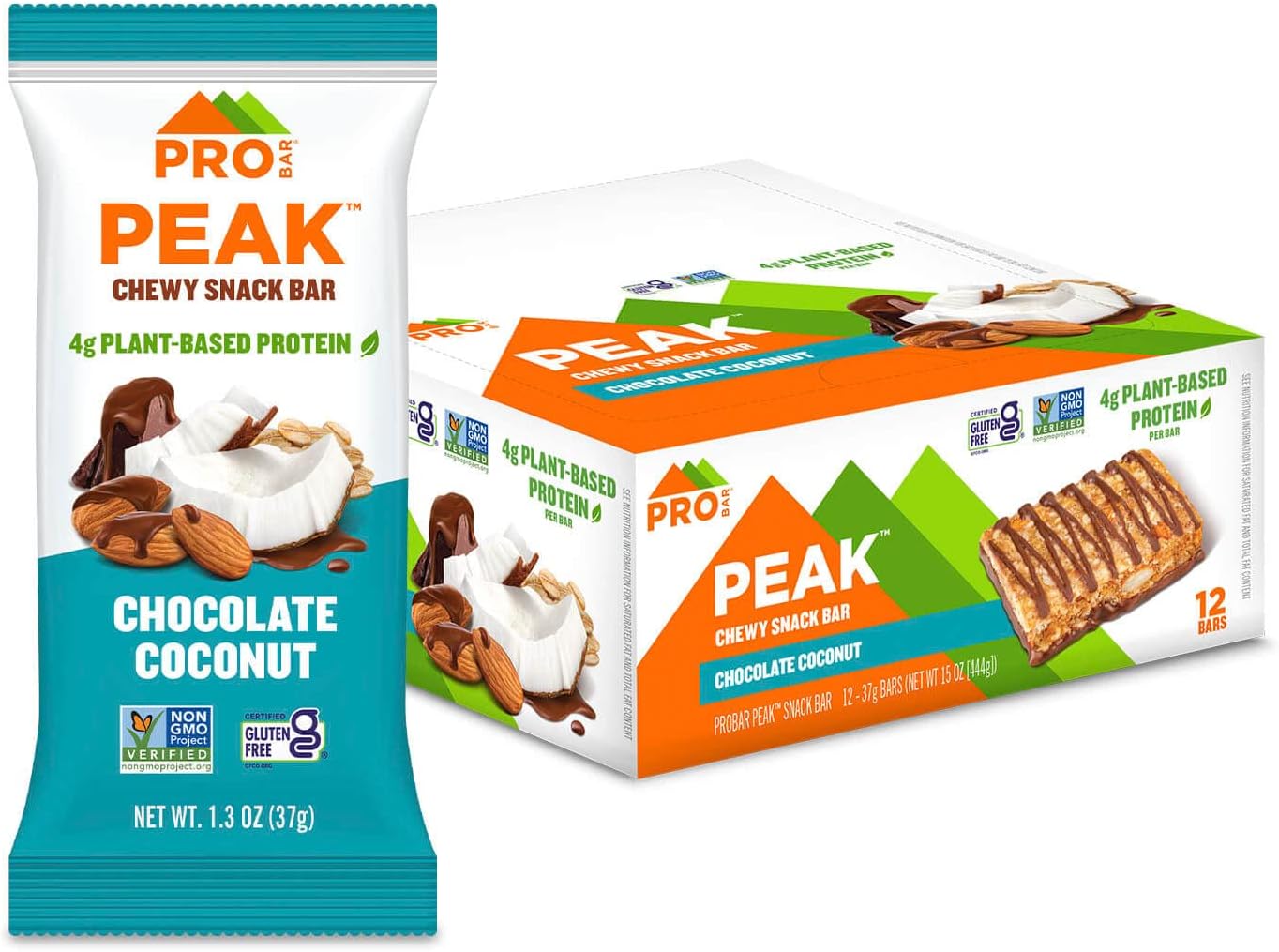 PROBAR Peak Bar Chocolate Coconut Snack Bars - 4g Protein, Non-GMO, Gluten-Free (12 Pack)