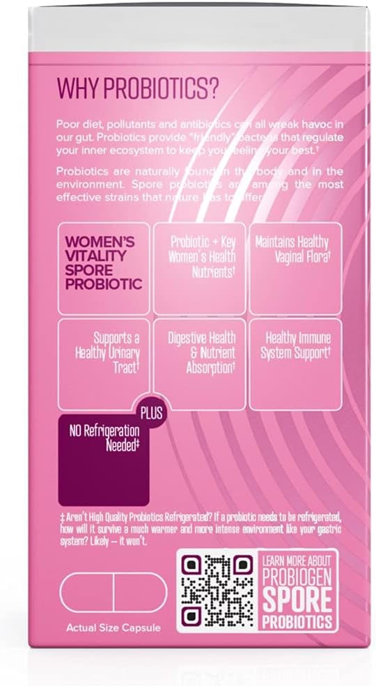Probiogen Women's Daily Vitality Probiotic with Smart Spore Technology, White, 60 Count