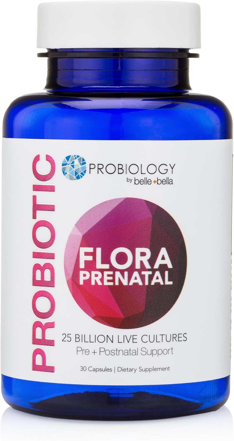 Probiology Flora Prenatal Capsules - Probiotic & Prebiotic Supplement for Prenatal Women - Non-GMO, Vegan, Gluten Free - 30 Capsules