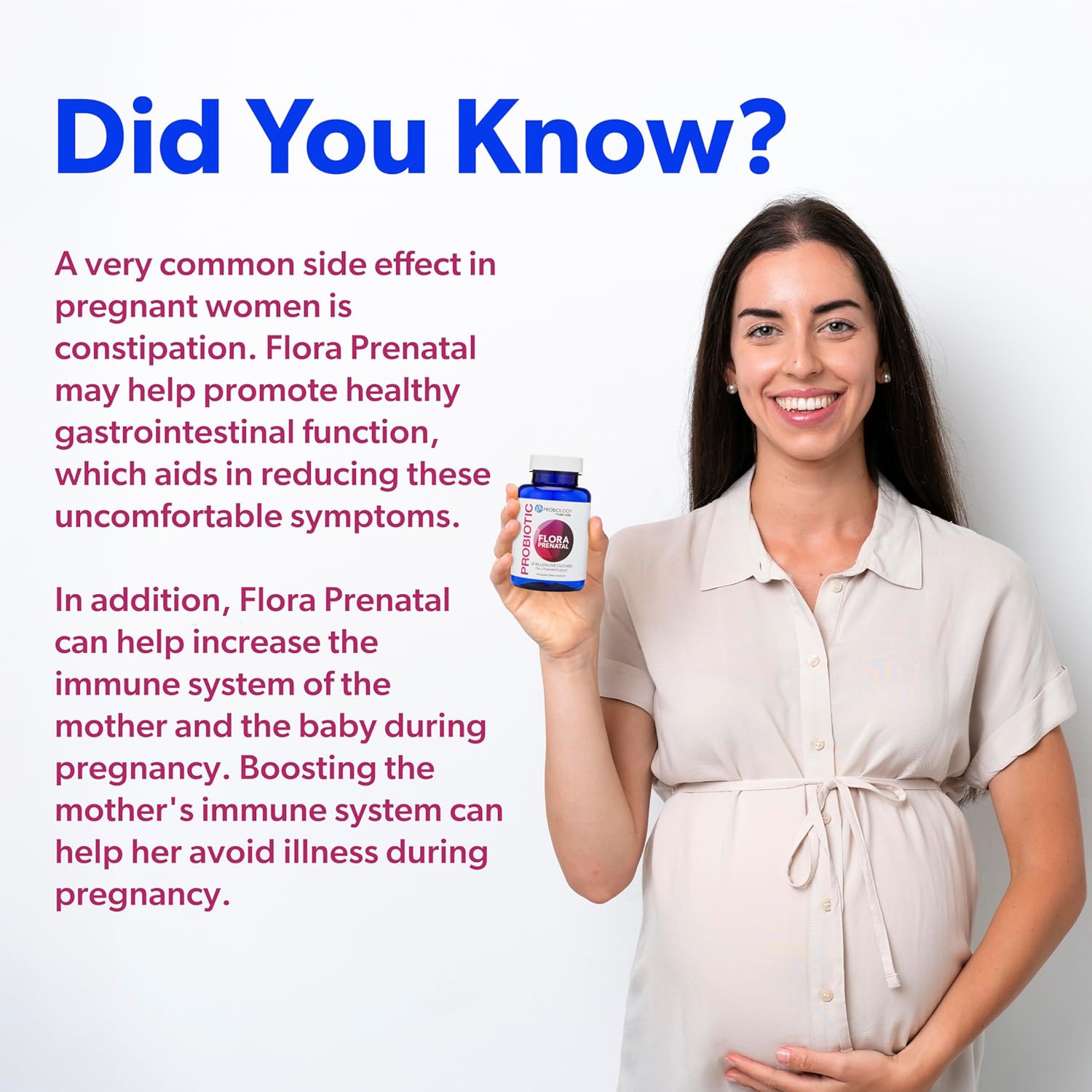 Probiology Flora Prenatal Capsules - Probiotic & Prebiotic Supplement for Prenatal Women - Non-GMO, Vegan, Gluten Free - 30 Capsules