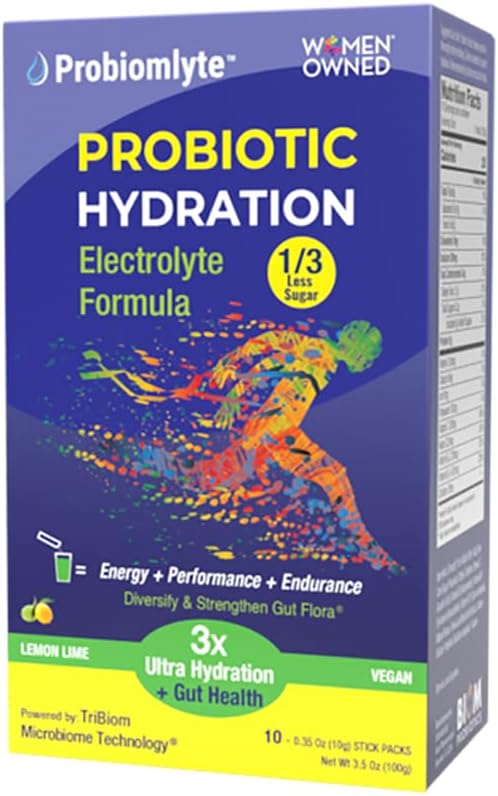 Probiomlyte Probiotic Hydration Amplifier with Electrolytes, Vitamins, and Citrulline for Improved Endurance and Gut Health - Lime Lemon Flavor - 10 Sticks
