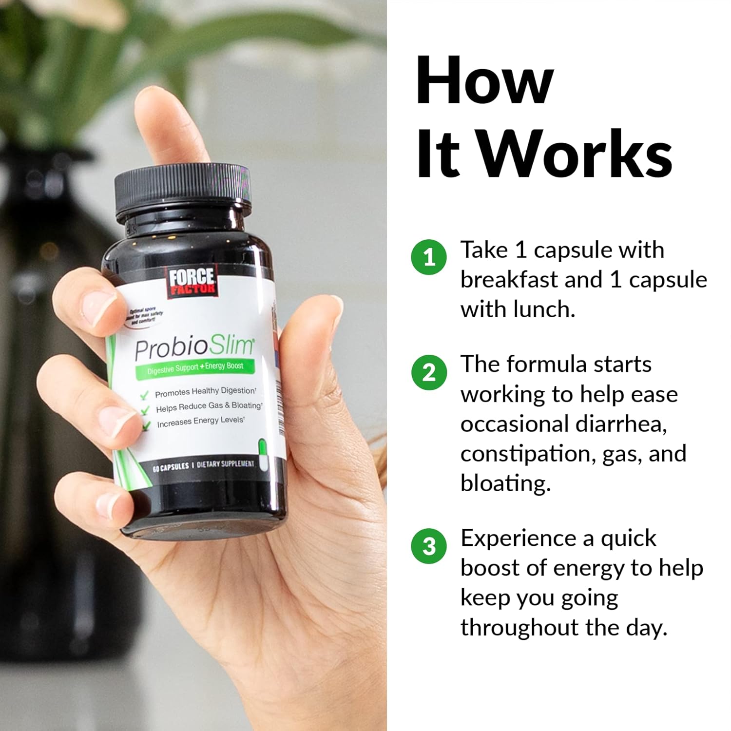 ProbioSlim Probiotic Supplement for Digestive Health - 120 Capsules Twin Pack with Probiotics & Green Tea Extract - Reduce Gas, Bloating, Constipation - Men & Women Friendly
