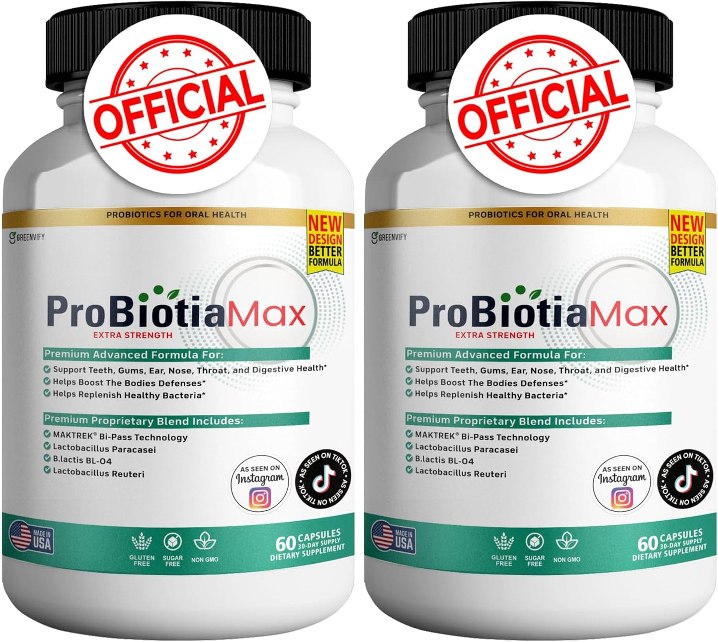 ProBiotia Max 40 Billion CFU Oral Probiotic Supplement for Teeth and Gum Health - 60 Capsules, Gluten Free