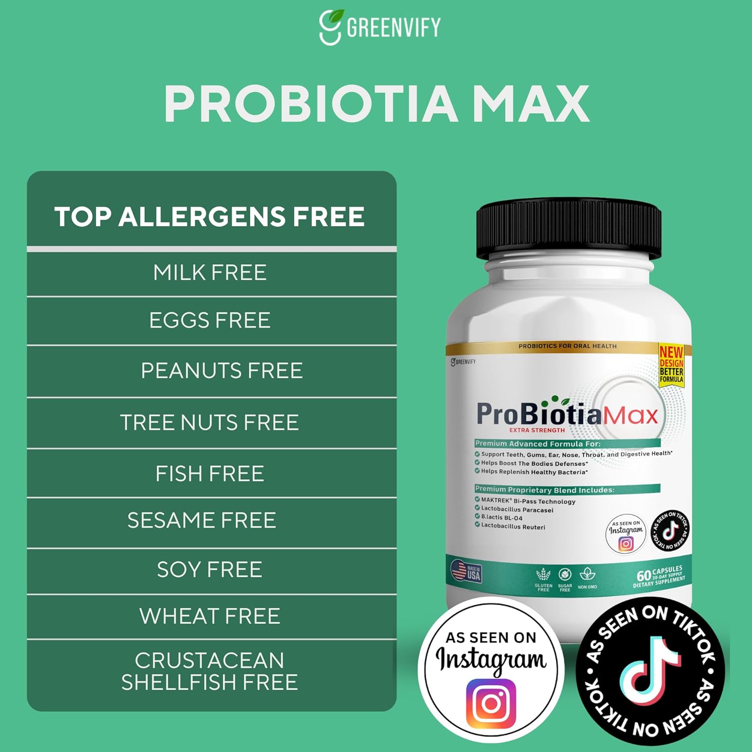 ProBiotia Max 40 Billion CFU Oral Probiotic Supplement for Teeth and Gum Health - 60 Capsules, Gluten Free