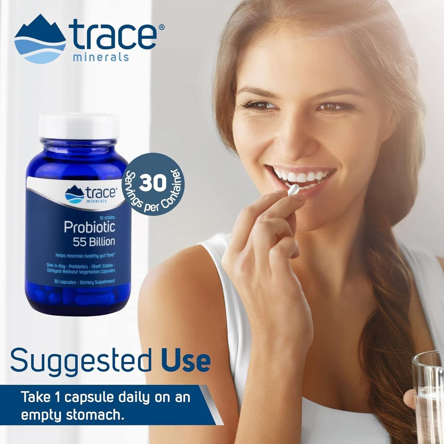 Probiotic 55 Billion with Trace Minerals - Gut Health Support Supplement - Boost Digestive Health with Probiotics & Prebiotics - 30 Capsules