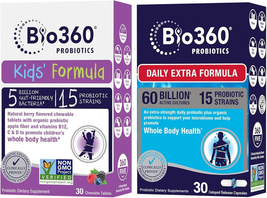 Probiotic Bundle for Adults & Kids - High Strength Capsules & Chewable Tablets - 15 Strains for Digestive, Immune, & Brain Health - Supports Gut, Constipation, Bloating, & Gas Relief