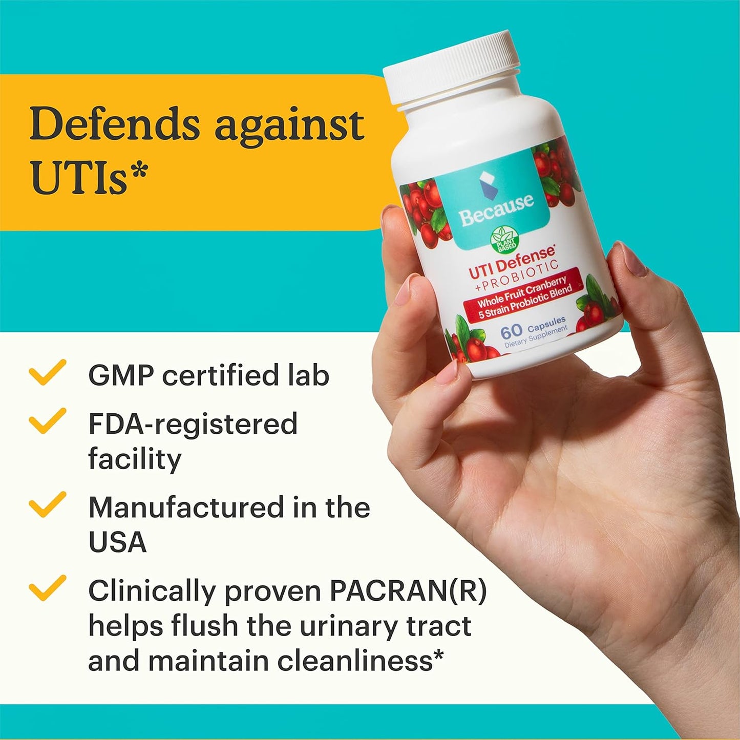 Probiotic Cranberry UTI Defense Capsules for Women - 60 Capsules, 1 Bottle