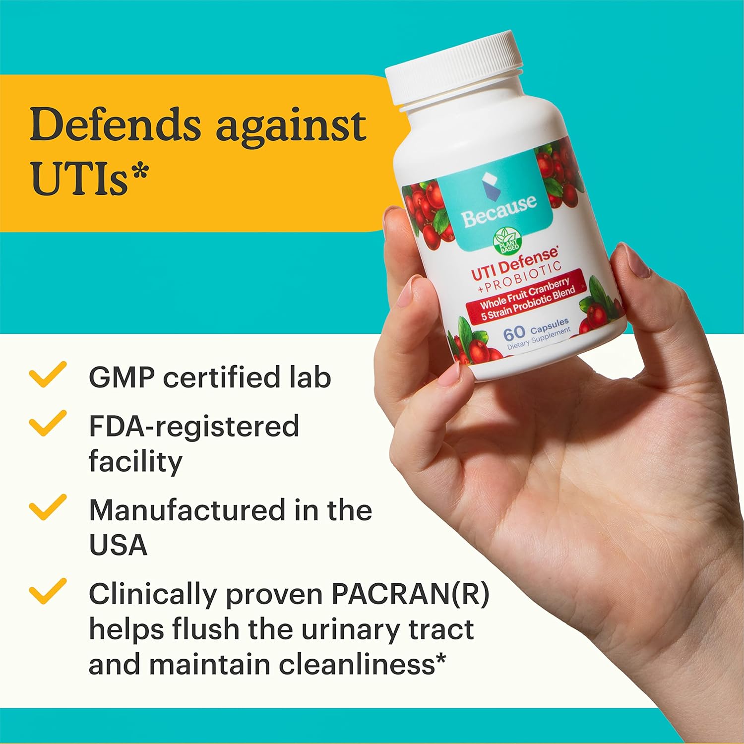 Probiotic Cranberry UTI Defense Capsules for Women - 60 Capsules, 1 Bottle